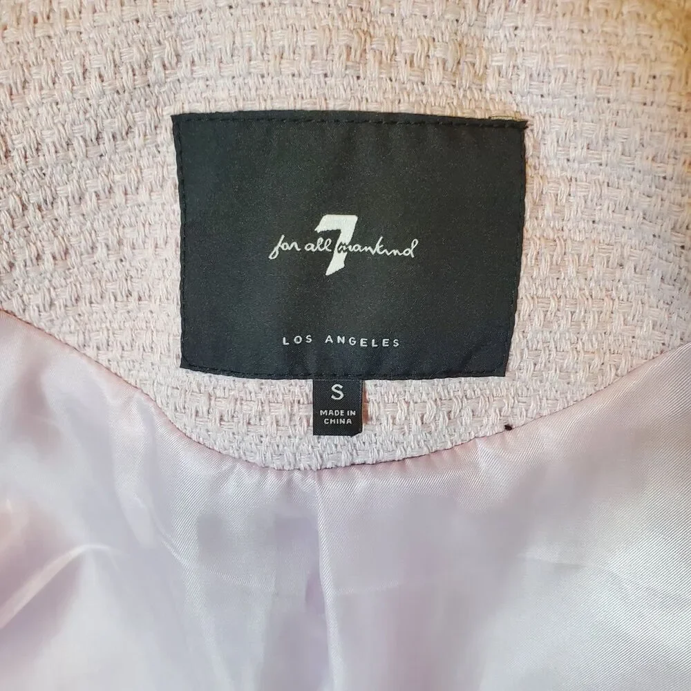 NEW 7 For All Mankind Women’s Tweed Blazer Small Purple Silver Button Jacket - Picture 10 of 12